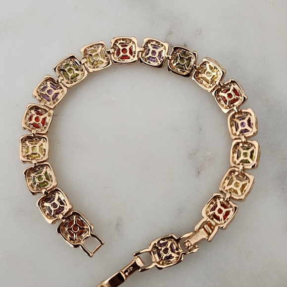 Rose Gold Plated  Multicolor Gemstone Bracelet - Picture 4 of 6